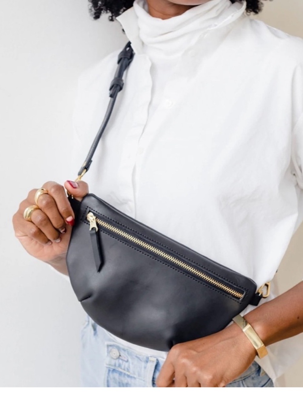 Abby Alley Black Leather Crossbody Belt Bag - Classic Minimalist